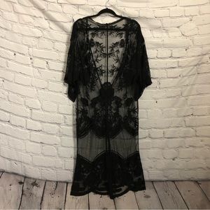 Black Lace Kimono Duster Swimsuit Beach Coverup OSFM